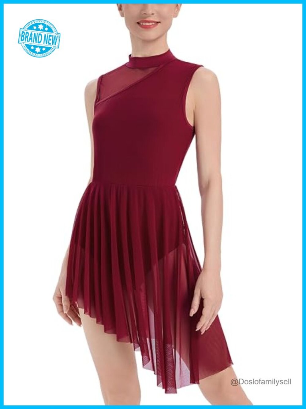 Lyrical Dance Dress Halter Neck Asymmetrical Flowy Chiffon Skirt Cutout Back